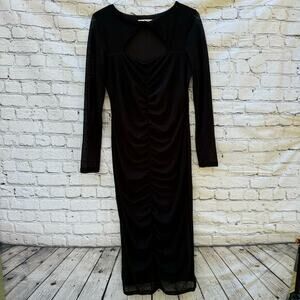 Abercrombie & Fitch Dress Black Long Sleeves Ruched Mesh Midi Key Hole Fitted‎ L